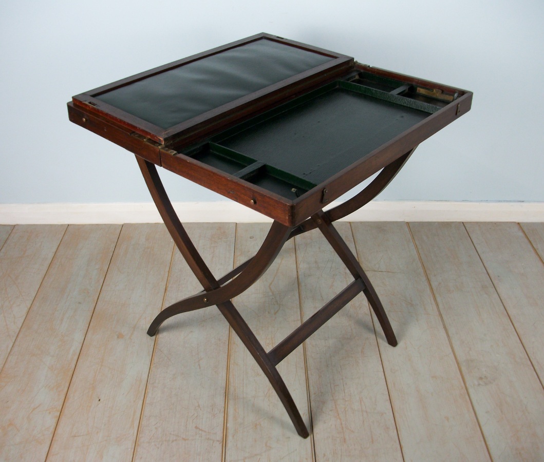 Mahogany Military Campaign Folding Desk and Games Table